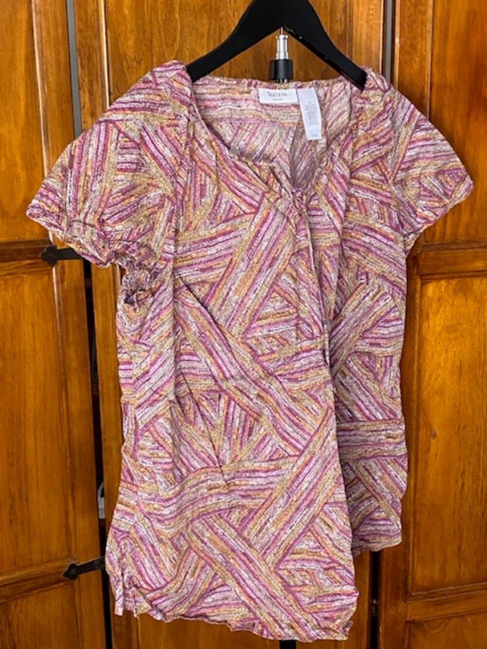 Liz & Co Woman 1X Multicolor Abstract Geometric Print 100% Cotton Top Boho
